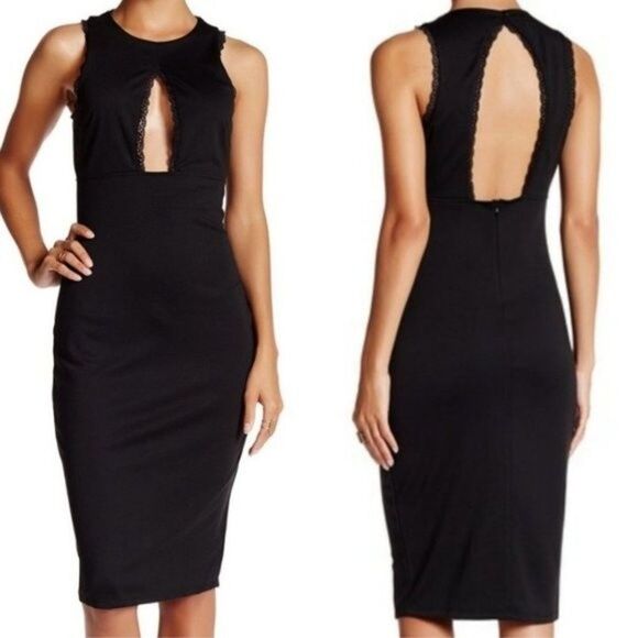 Socialite lace trim keyhole bodycon dress black size small - Picture 3 of 16